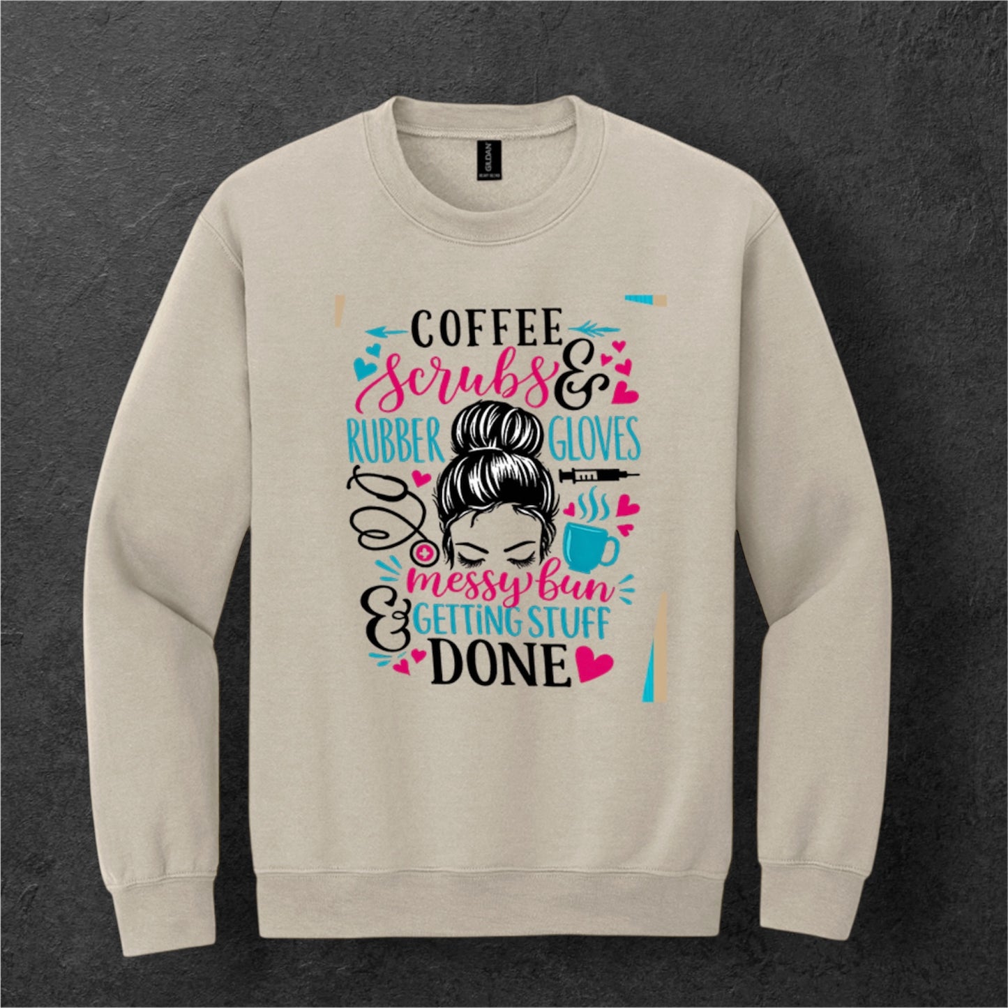 Tan crewneck Healthcare, Scrubs, Coffee, Nurse, sweater