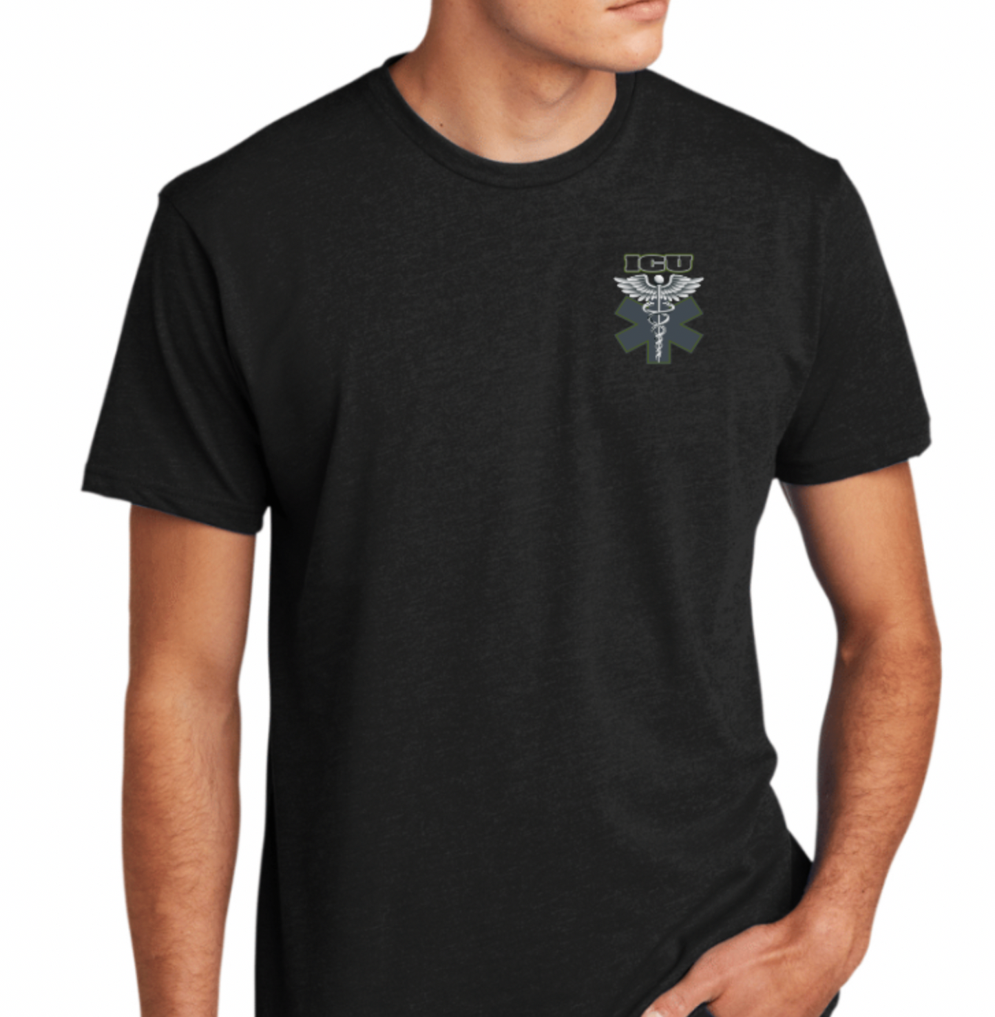 Short sleeve, Black crew neck ICU shirt