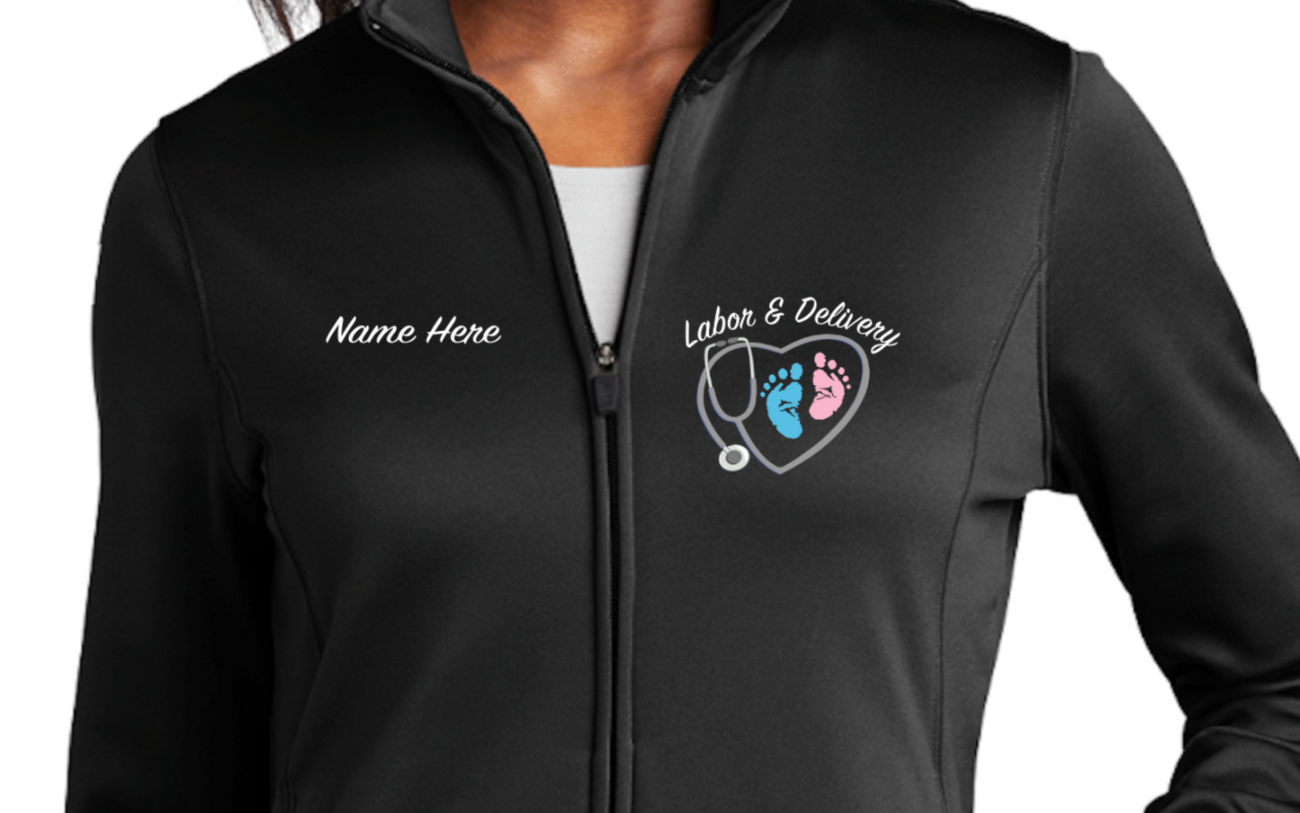 Womens L&D Jacket Left side logo, right side name